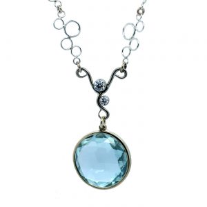 Serena Fox - Ocean Foam Necklace in Silver, 18ct Rose and White Gold with Round Faceted Aquamarine, Diamonds