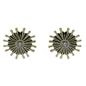Serena Fox - Sunray Coral Earring in 18ct Yellow and White Gold and Diamonds