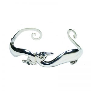 Jewellery by Serena Fox Seahorse Silver Bangle with Aquamarine