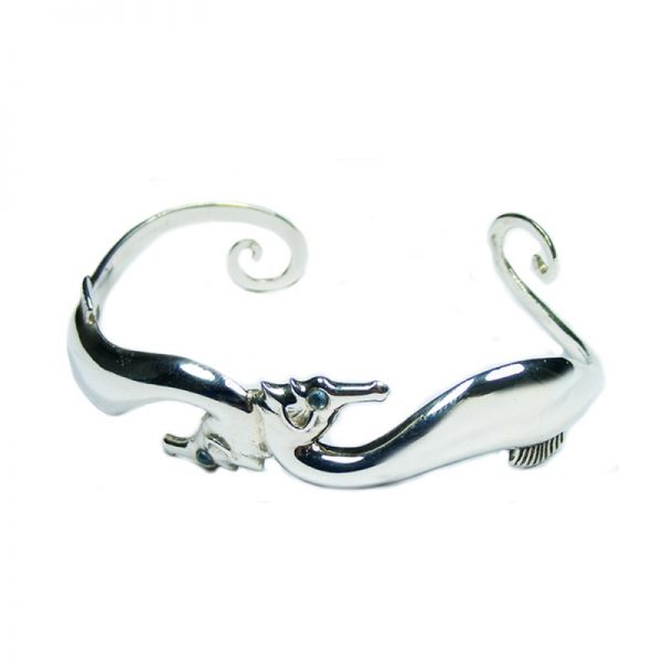 Jewellery by Serena Fox Seahorse Silver Bangle with Aquamarine
