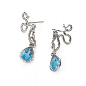 River Earrings with Aquamarine and Diamonds by Serena Fox