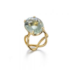 Serena Fox Jewellery Infinity Ring in 18 carat yellow gold with 18.3 carat prasiolite.