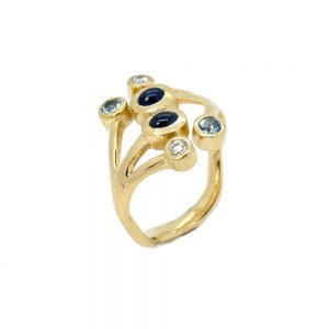 Jania Ring with Sapphire Aquamarine Diamonds