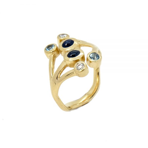 Jania Ring with Sapphire Aquamarine Diamonds