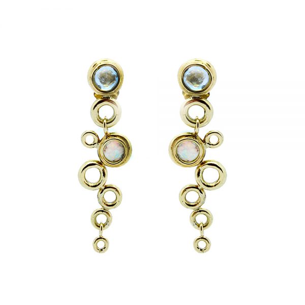 Ocean Foam Earrings Aquamarines and Opal 18ct Yellow Gold designed by Serena Fox