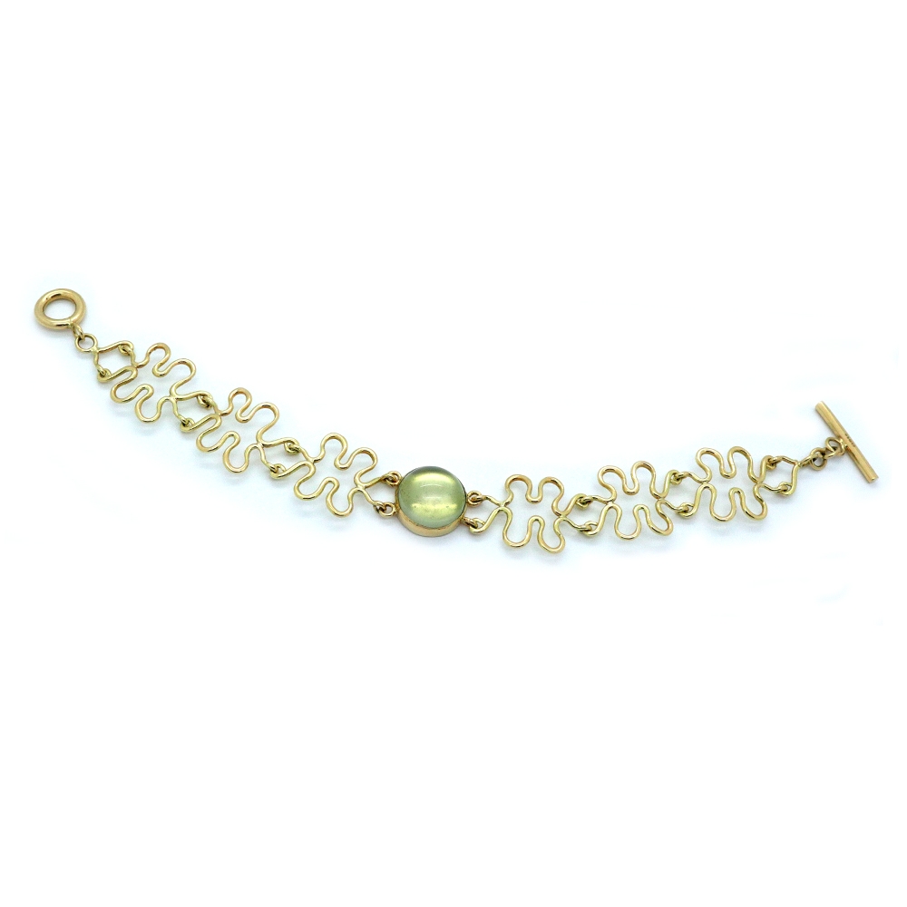Serena Fox River Bracelet with Grey Green Moonstone and 18ct Yellow Gold