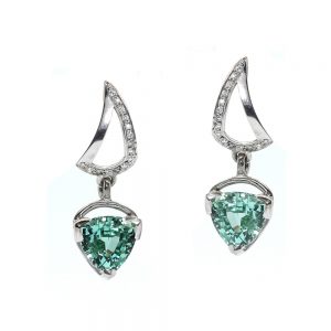 Serena Fox jewellery. Sail Earrings in 18ct white gold tourmaline